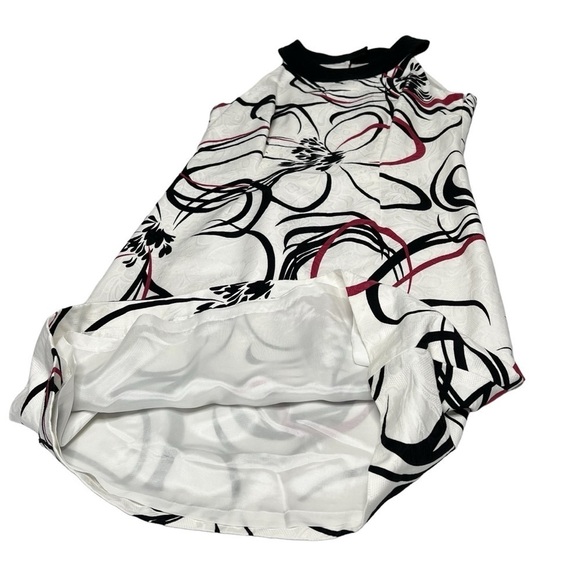 NWT ANN TAYLOR White Red Black Abstract Floral Sleeveless Halter Dress Size 2 - Picture 8 of 16